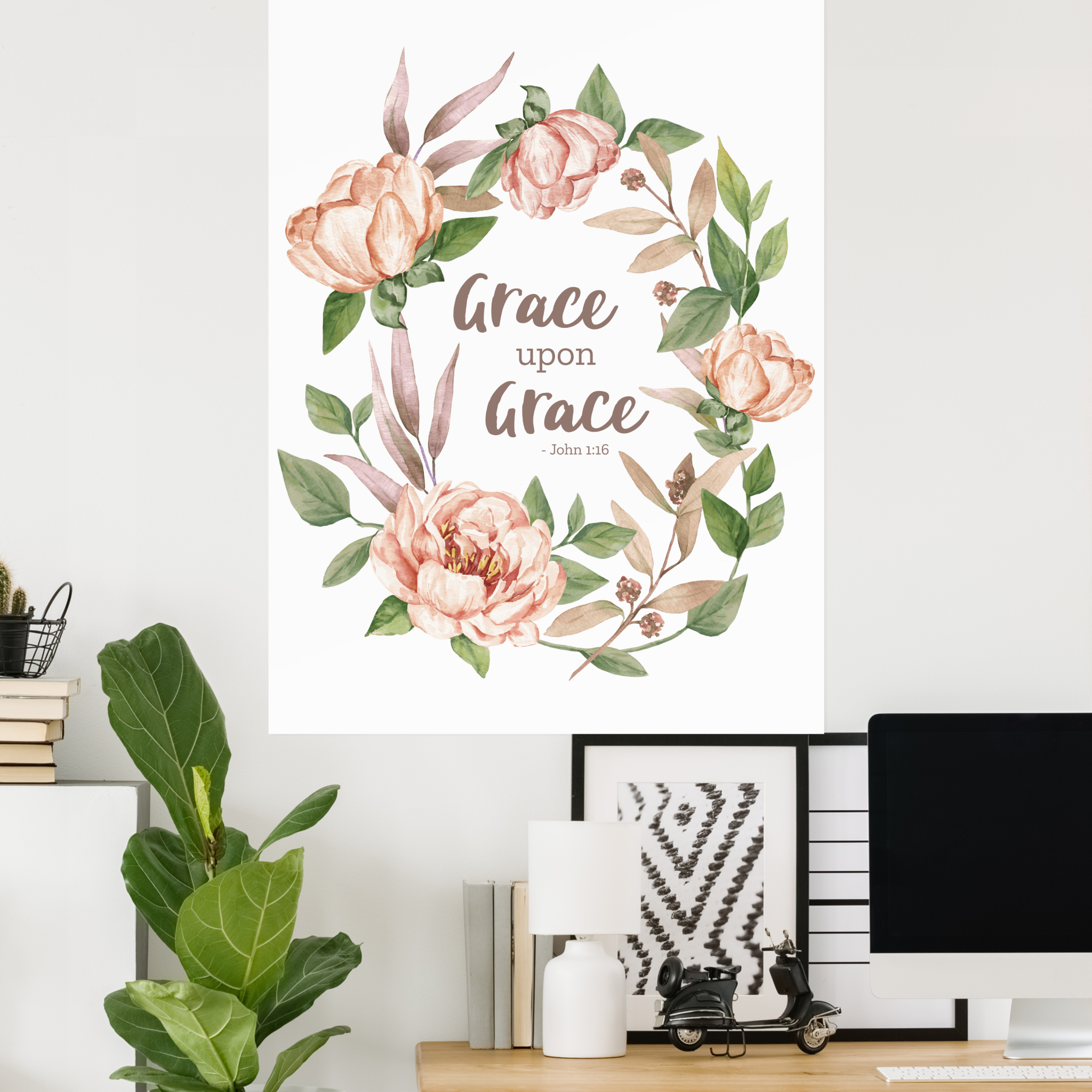 Zazzle Grace Upon Grace - John 1_16 - Floral Poster (Home Office) John 1:16 Grace Upon Grace - Poster - Image 6